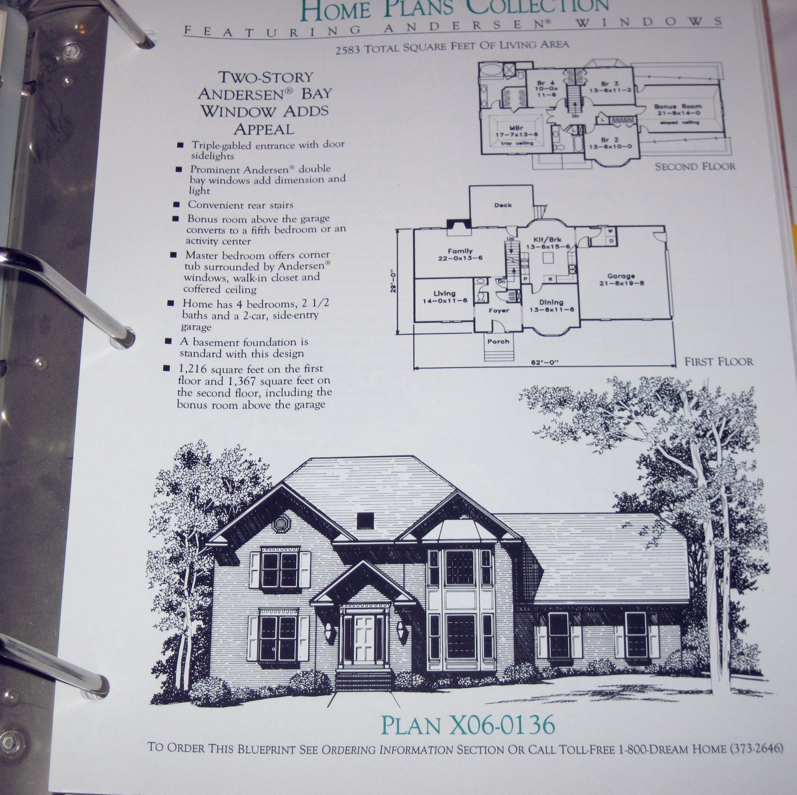 1995 Binder Book of Home Plans Featuring Andersen Windows Contractor’s Edition