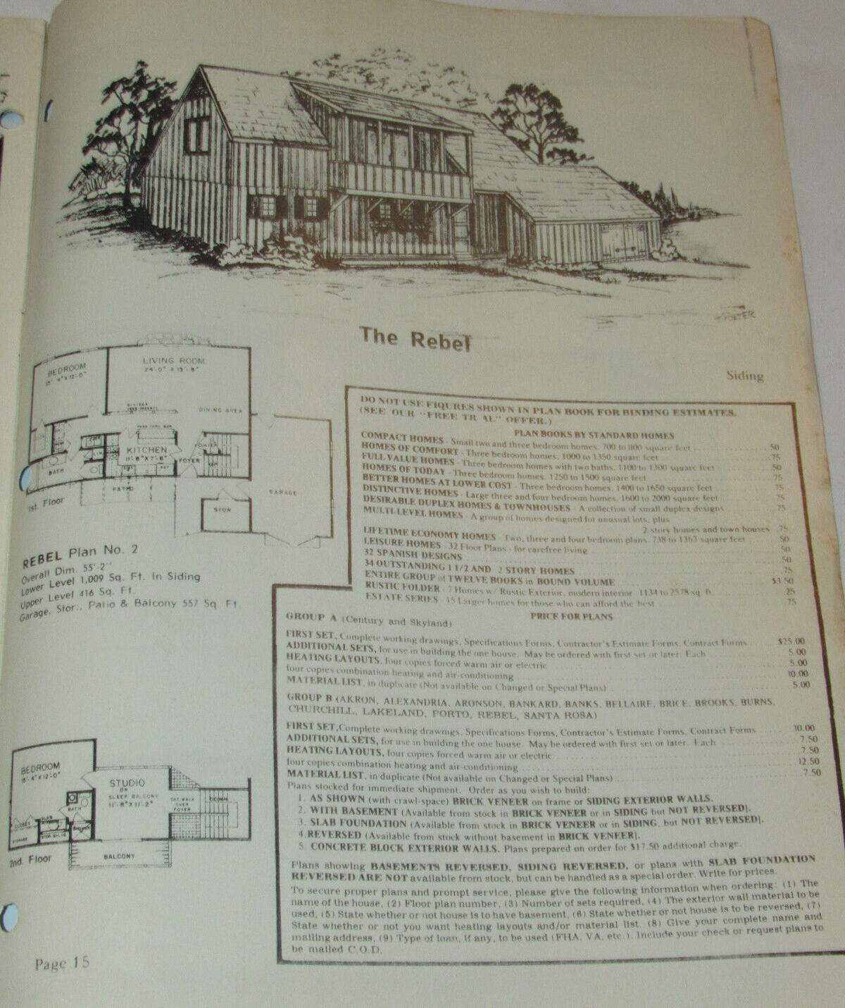VTG 1970s ’16 HOMES FOR FAMILY LIVING-GREAT ROOM’ CATALOG OF HOUSE PLANS/LAYOUTS