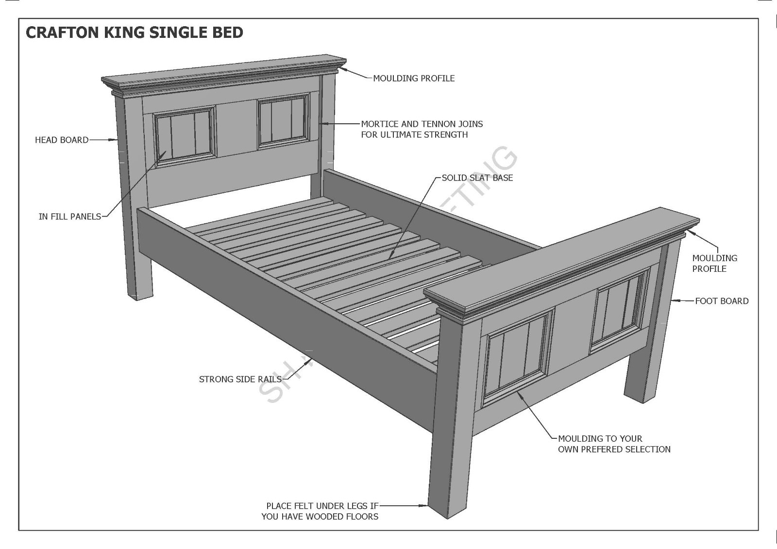 BUILDING PLANS FOR CRAFTON KING SINGLE TIMBER BED – MAKE YOUR OWN & SAVE $$$