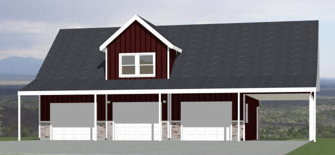40×30 3-Car Garage with Carport — 2,065 sqft — PDF Floor Plan — Model 9A