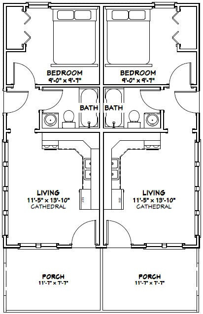 24×30 Duplex — PDF Floor Plan — 720 sq ft — Model 1