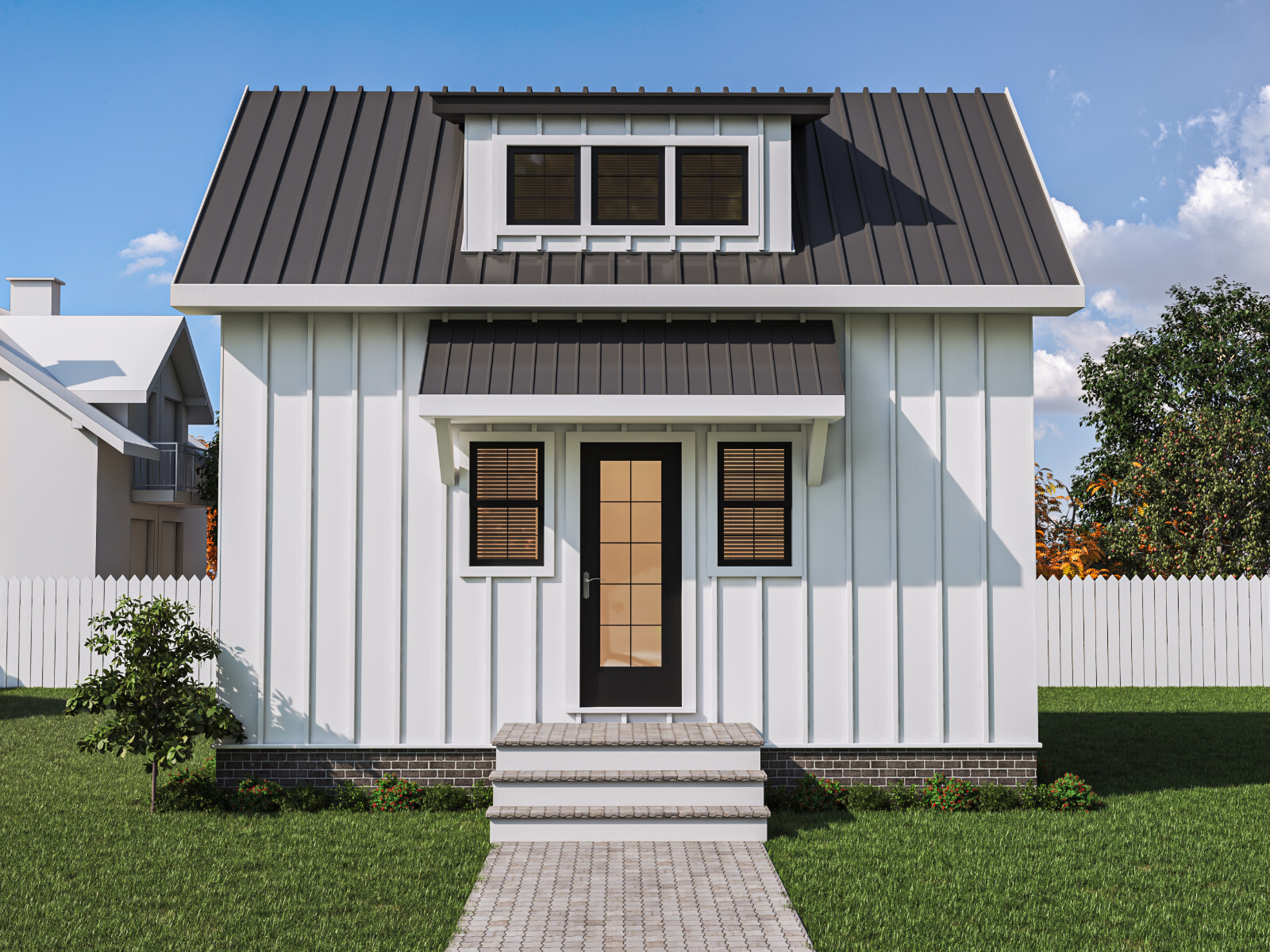 Tiny House Plan with loft – Farmhouse Style – 1 BR, 387 sf. Living Space.