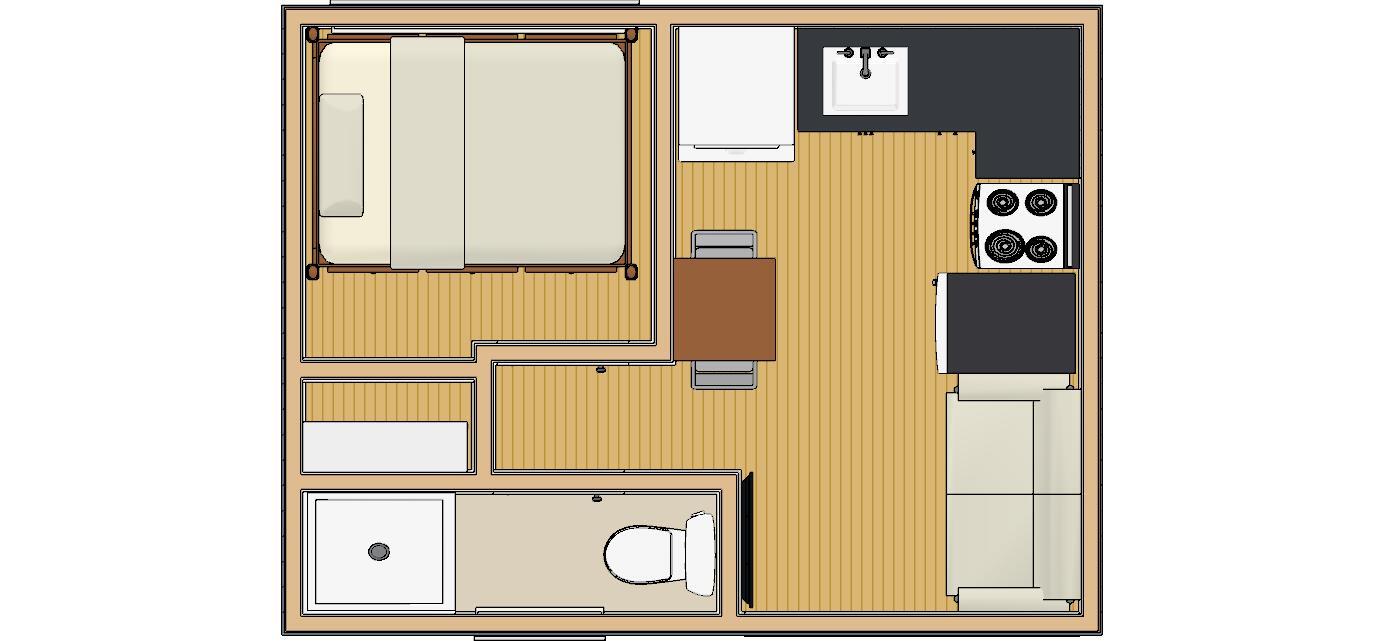 196sqft – 12’3×16’E – 1bedrm/1bath – Tiny/Small House design – us – ala cart