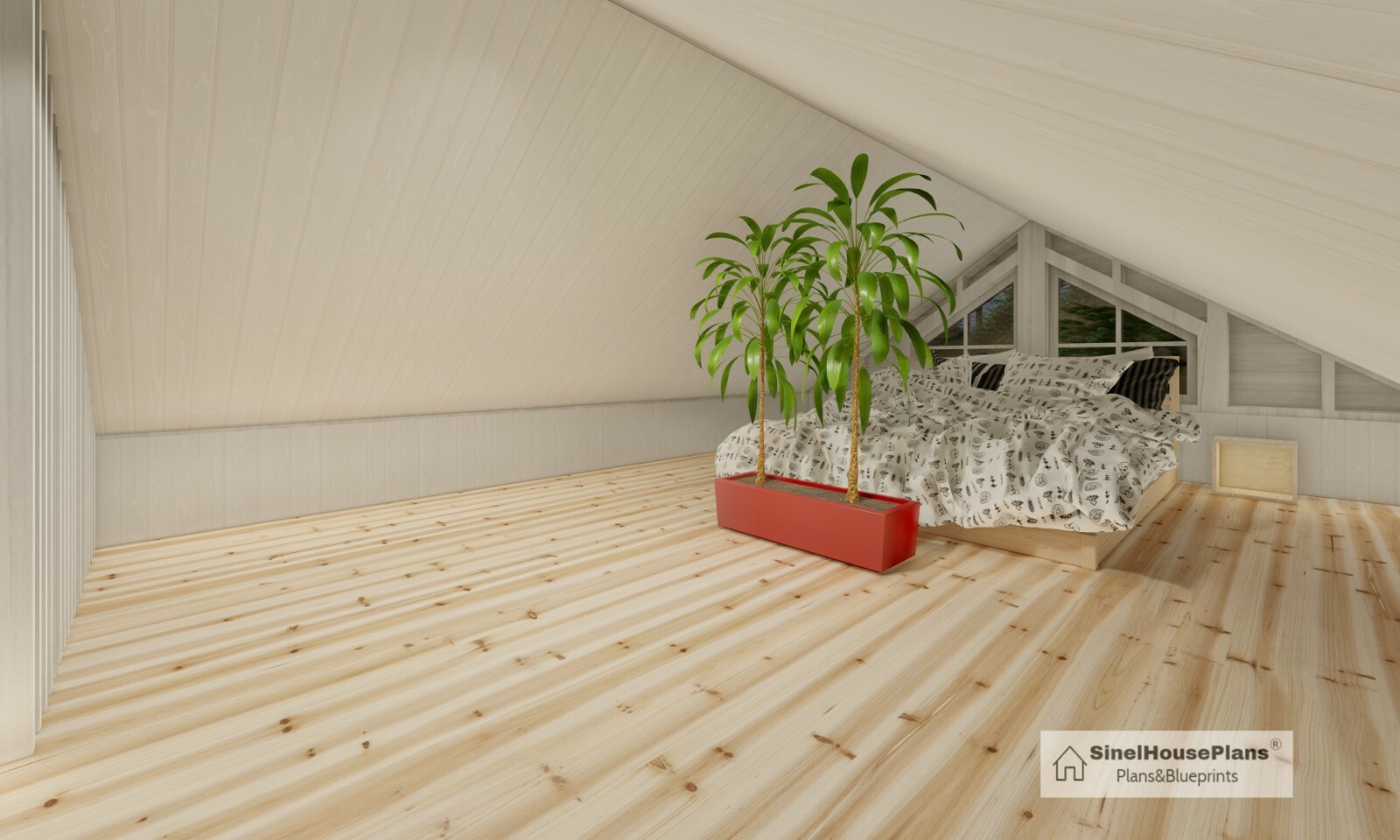 12’x28′ Cabin House Plans / Two-Bedroom Tiny house with Loft / 455 SF Building