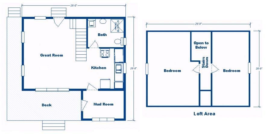 28×28 Cabin w/Loft Plans Package, Blueprints, Material List