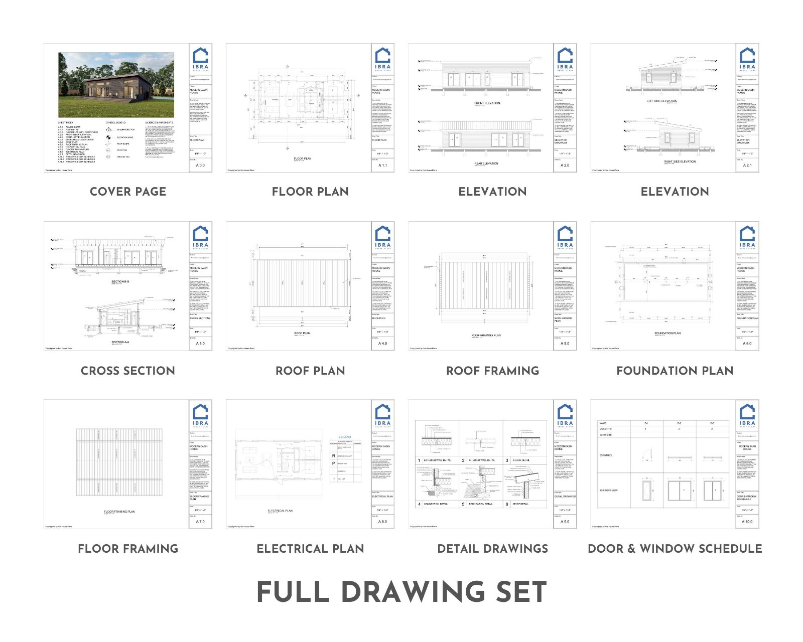 Modern Cabin House, 20′ x 44′, 880 Sq Ft, Tiny House, Architectural Plans