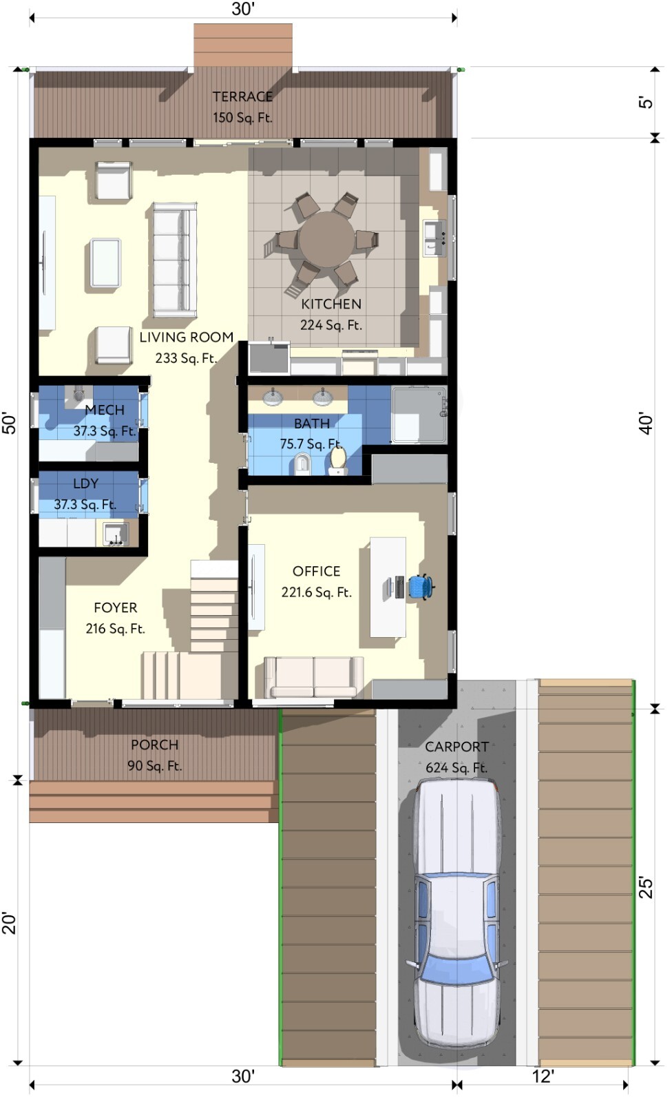 42’x70′ 2 Bed, 2 Bath A-Frame Cabin Architectural Build Plans PDF Download