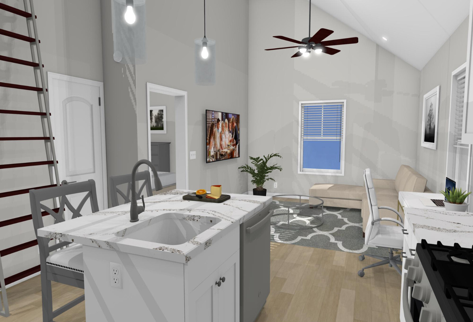 Garage Apartment (ADU) – 1 BR/1BA w/ Loft – Full House Plans, Blueprints #30011A