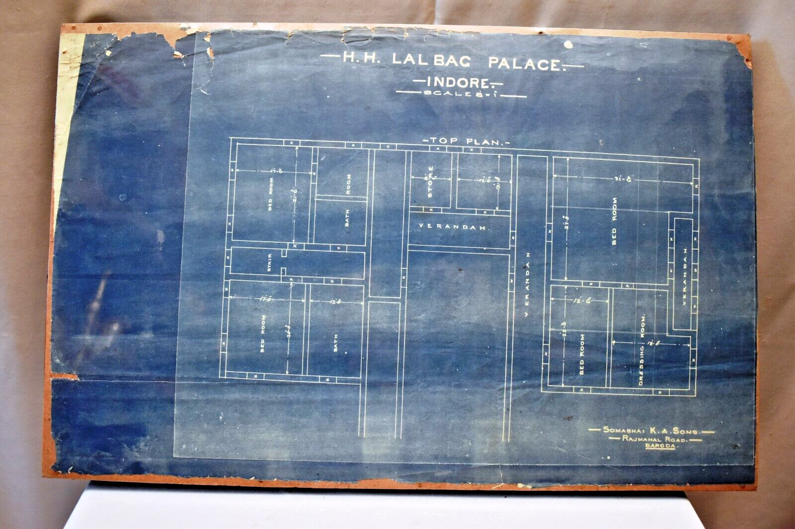 Antique Lal Bagh Palace Indore Architectural Top Plan & Lay-Out 1926 Circa Old”1