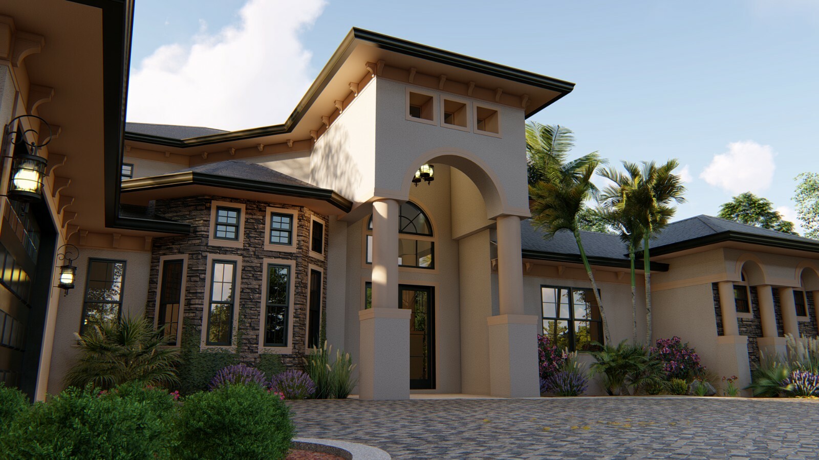 BLUEPRINTS MEDITERRANEAN TWO STORY HOUSE PLAN ARCHUP #105M 