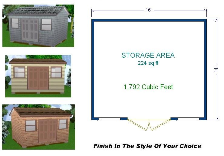14×16 Storage Shed Plans Package, Blueprints, Material List & Instructions