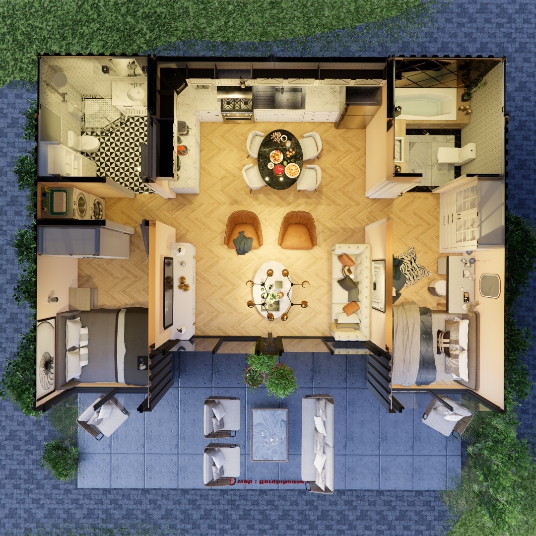 Container house plans – 2 bedrooms – 2 bathrooms – Digital PDF File