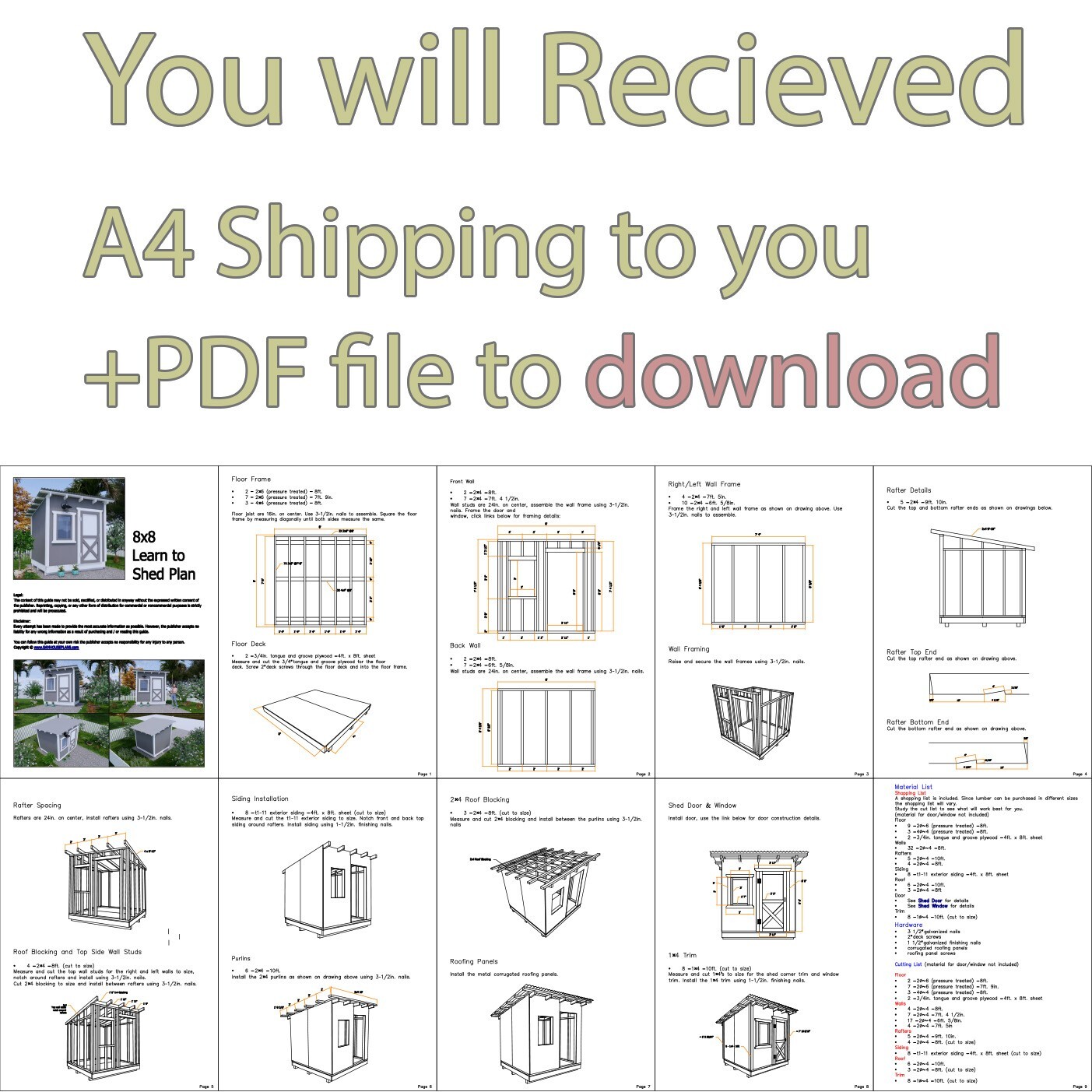 8×8 Learn to Shed Plans (PDF Plans and A4 Hard Copy)
