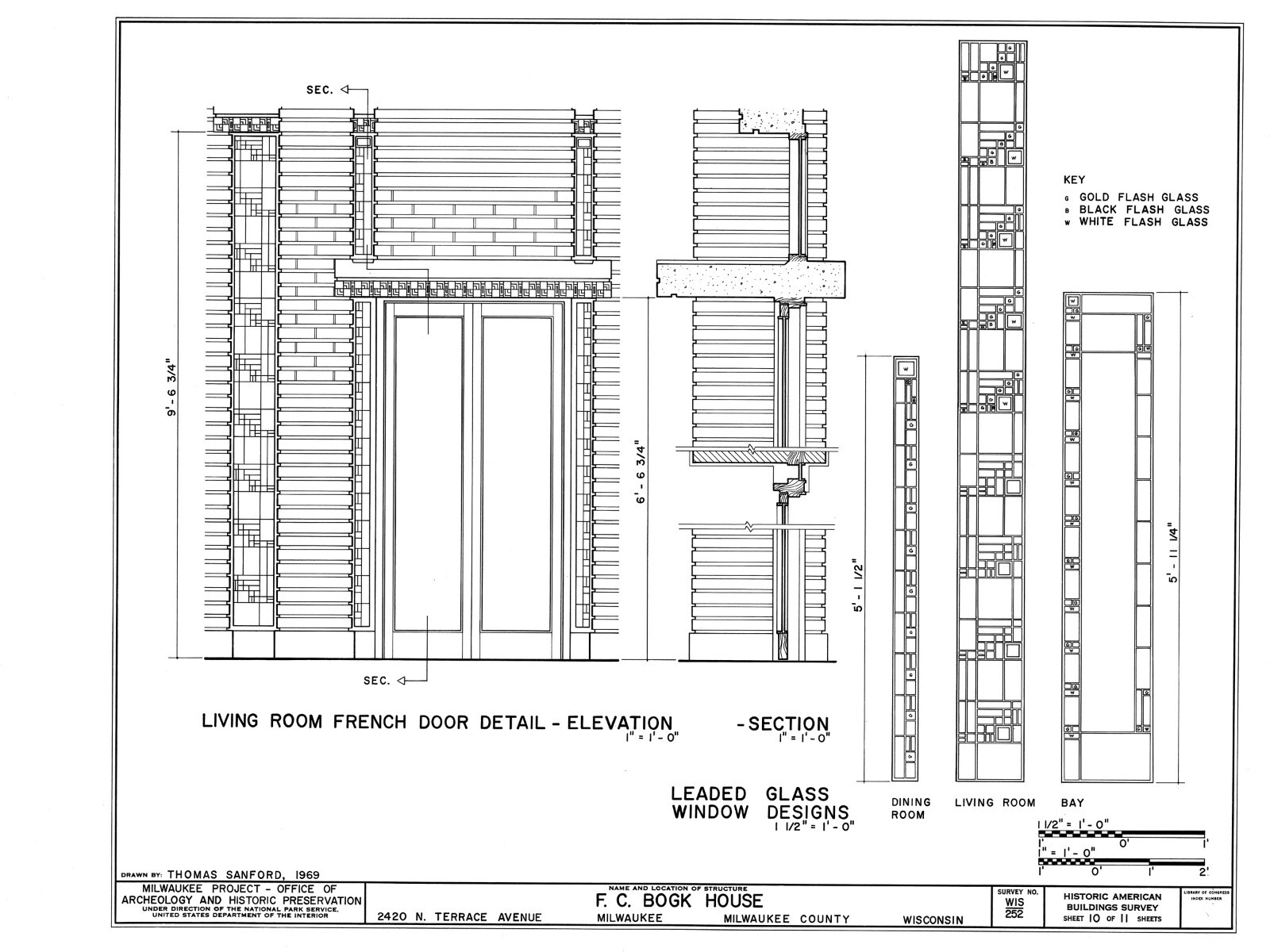 Frank Lloyd Wright’s Bogk House, brick Prairie Style – PRINTED PLANS