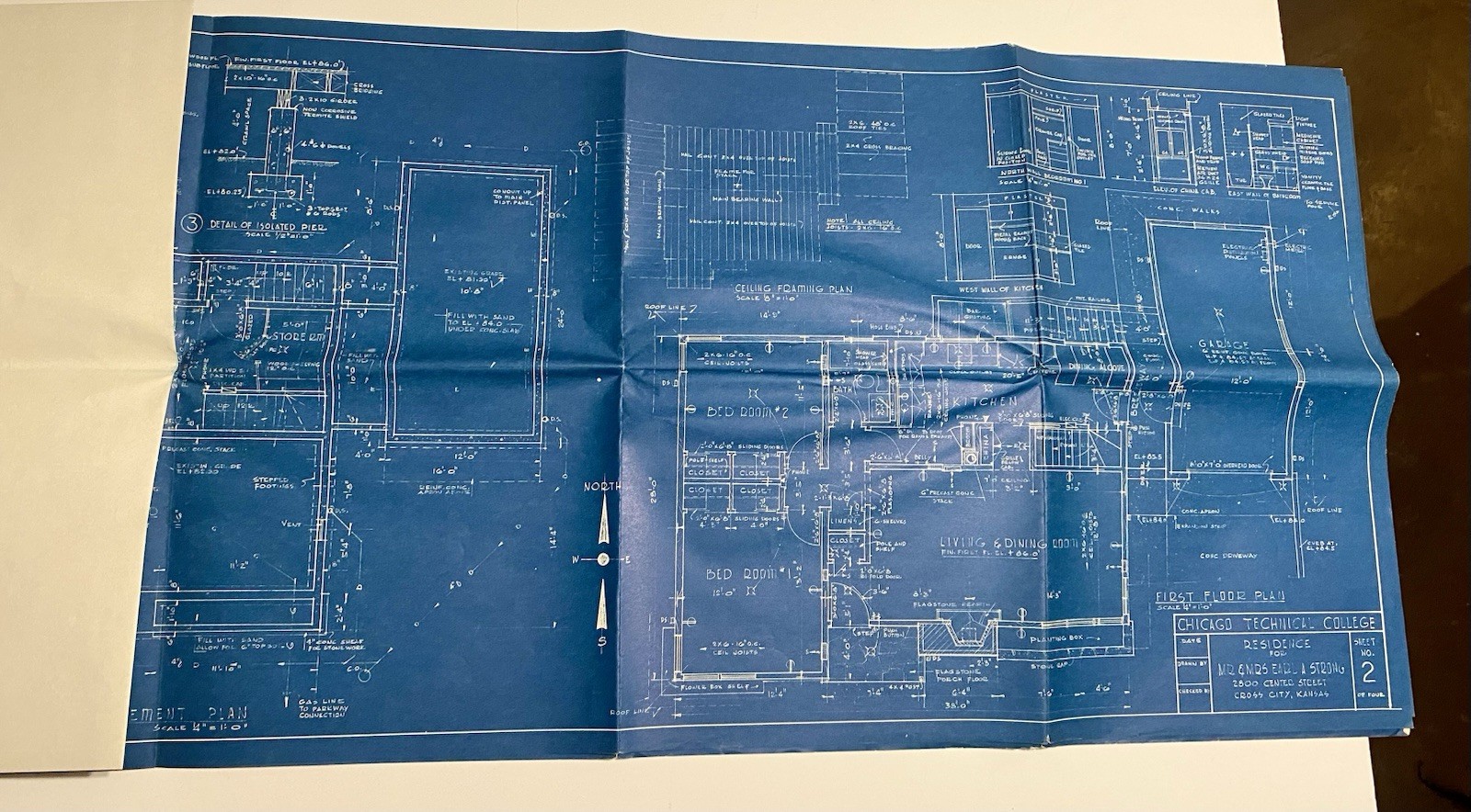 Lot Of 2 1950s-1960s Blueprints Mid century Modern Home + Two Flat Apt Building