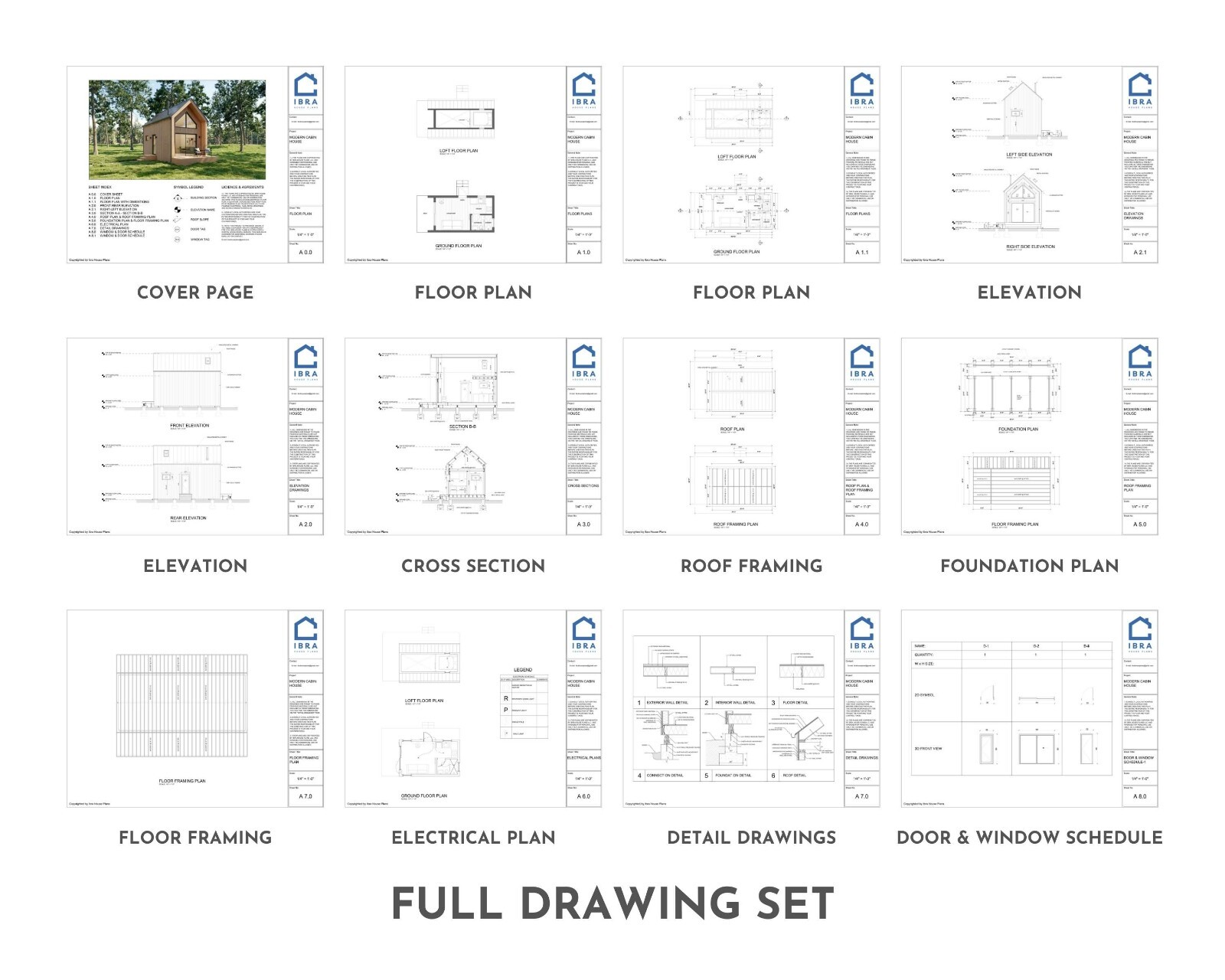 Modern Cabin House, 12′ x 20′, 512 Sq Ft, Tiny House, Architectural Plans