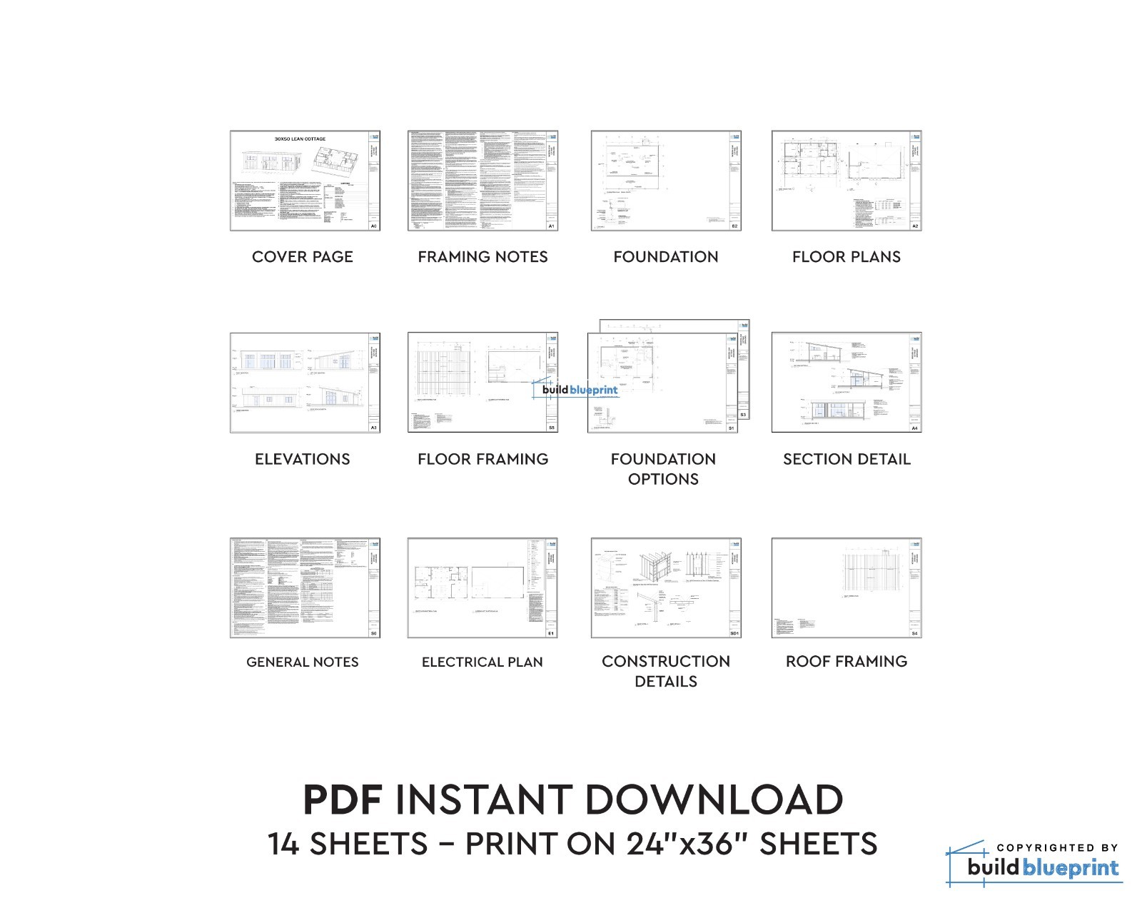 30×50 Lean Modern Cottage Custom Architectural Plans 1500SF – PDF Download