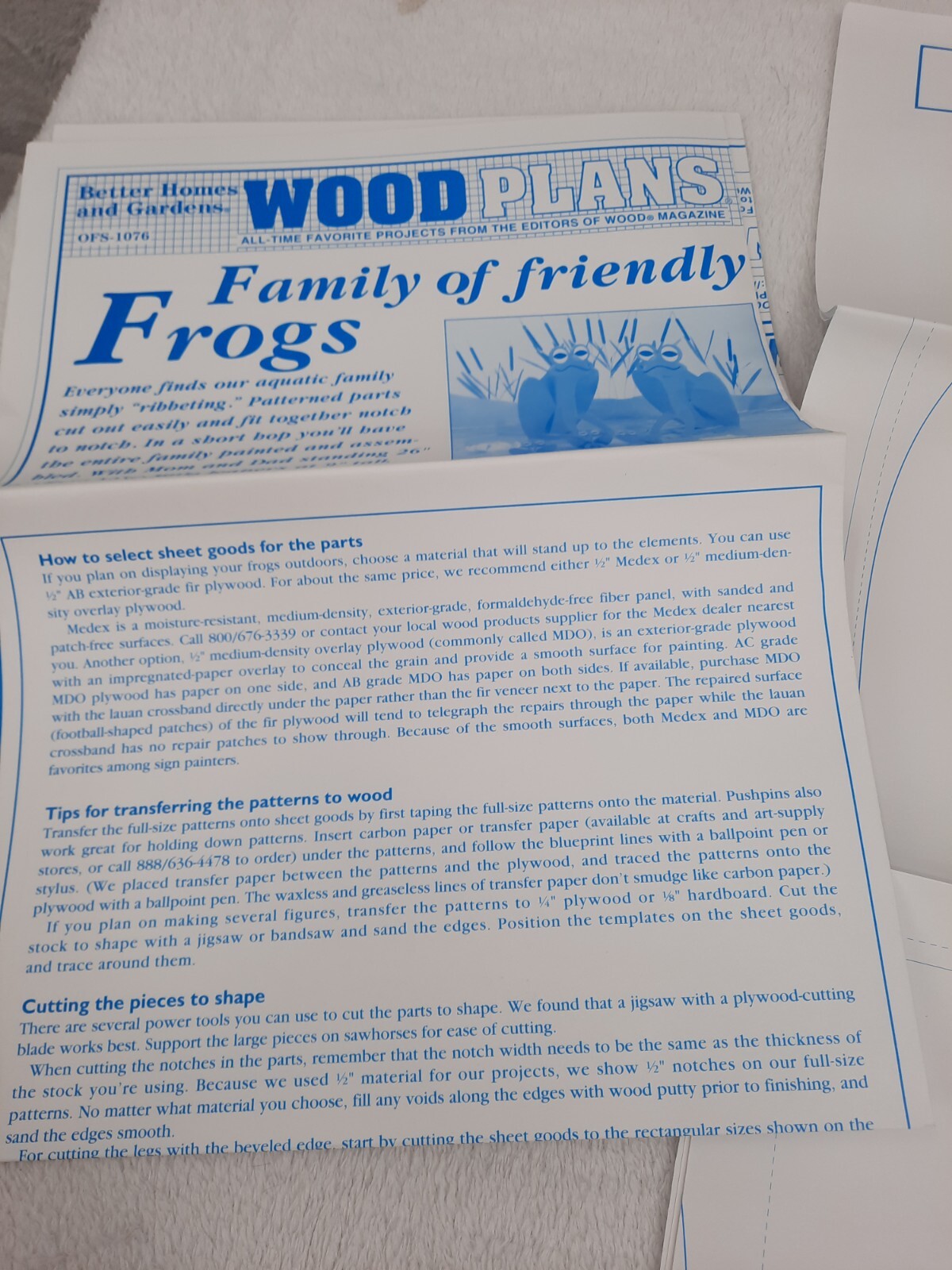 Better Homes and Gardens Wood Plans Family of Friendly Frogs OFS #1076 Uncut