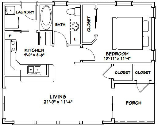 30×24 House — 1 Bedroom 1 Bath — 657 sq ft — PDF Floor Plan — Model 1A