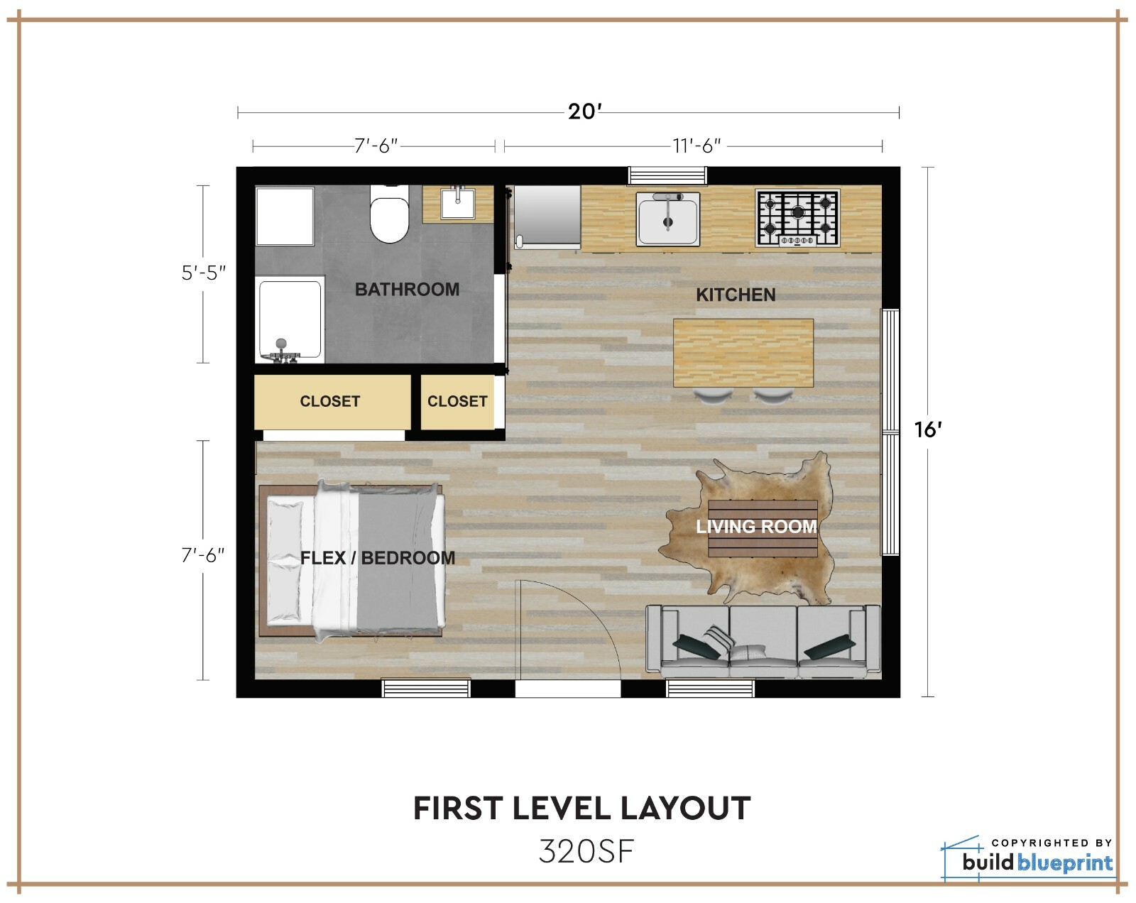 320SF Cabin w/ Loft DIY Plans – 16′ x 20′ Tiny House Build Instructions PDF
