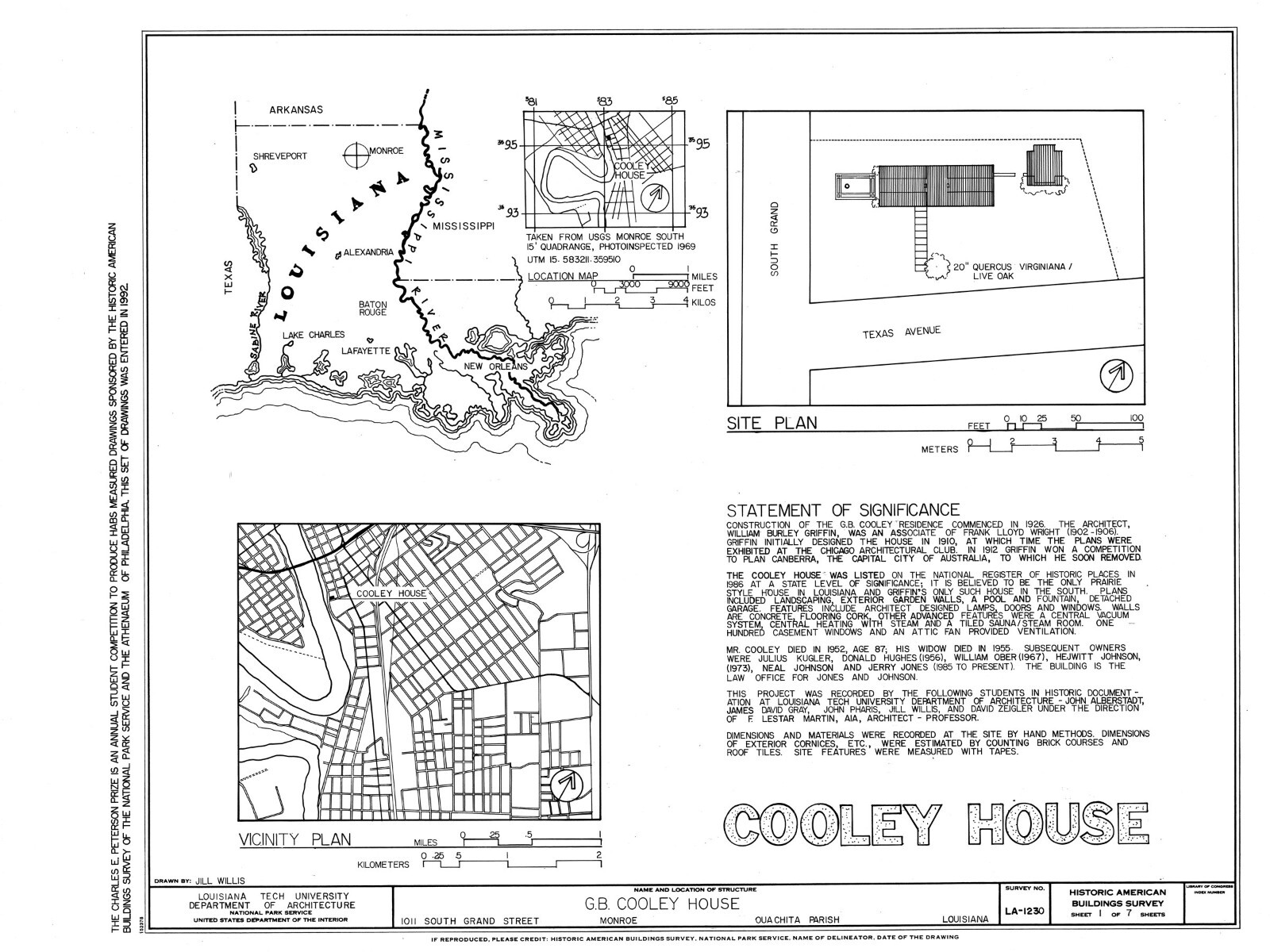 Prairie Style home by Walter Burley Griffin, 5 bedrooms, brick/wood house plans