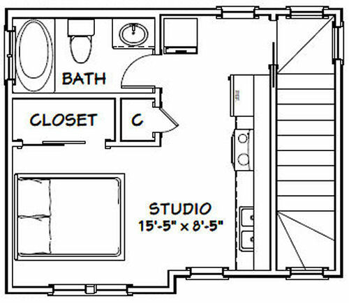 20×16 Tiny House — PDF Floor Plan — 292 sq ft — Model 2