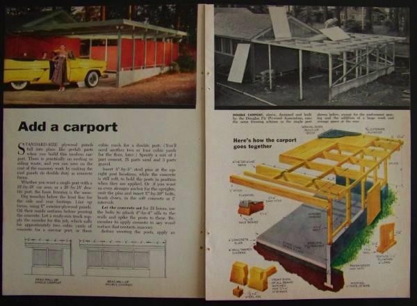 Carport 10’x18′ or Double Wide 20’x18′ 1955 How-To build PLANS