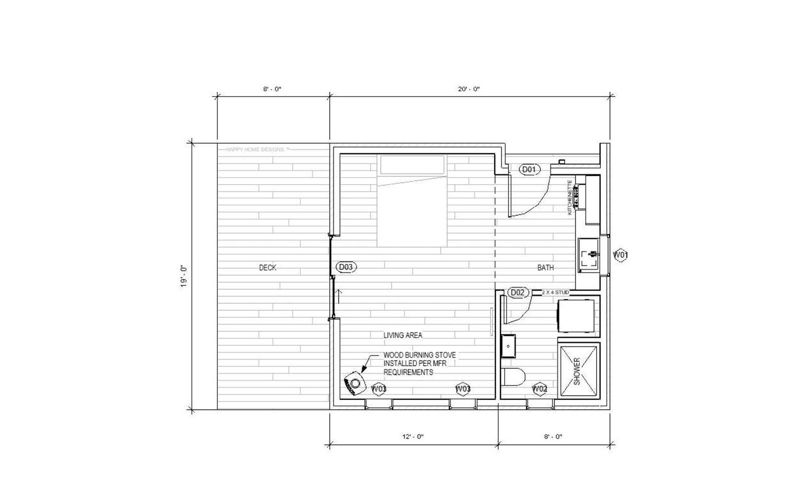 Modern ADU Cabin Plans 20×19 – Yosemite Guest House – Tiny Home Blueprints