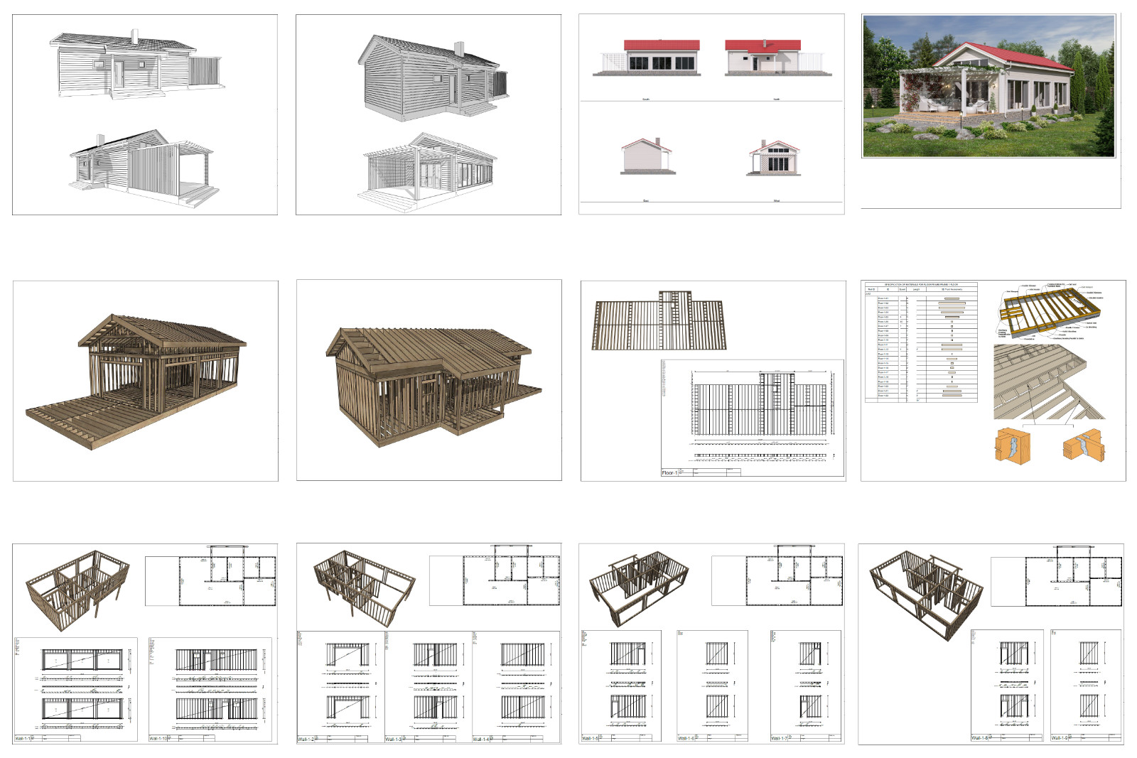 Charming Tiny House 1 Bed, 1 Bath, 701SF Architectural Build Plans PDF Download