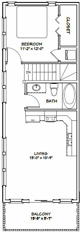 36×42 Apartment with 1-Car 1-RV Garage — PDF Floor Plan — 853 sqft — Model 2A