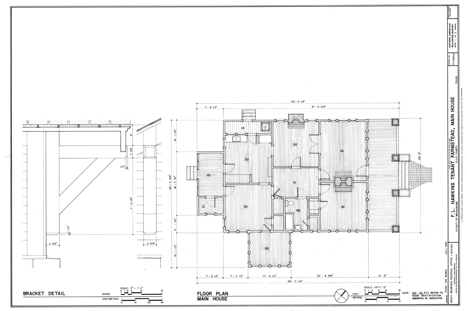 Traditional Bungalow, porch, 1 story, 2 bedrooms, printed architectural plans