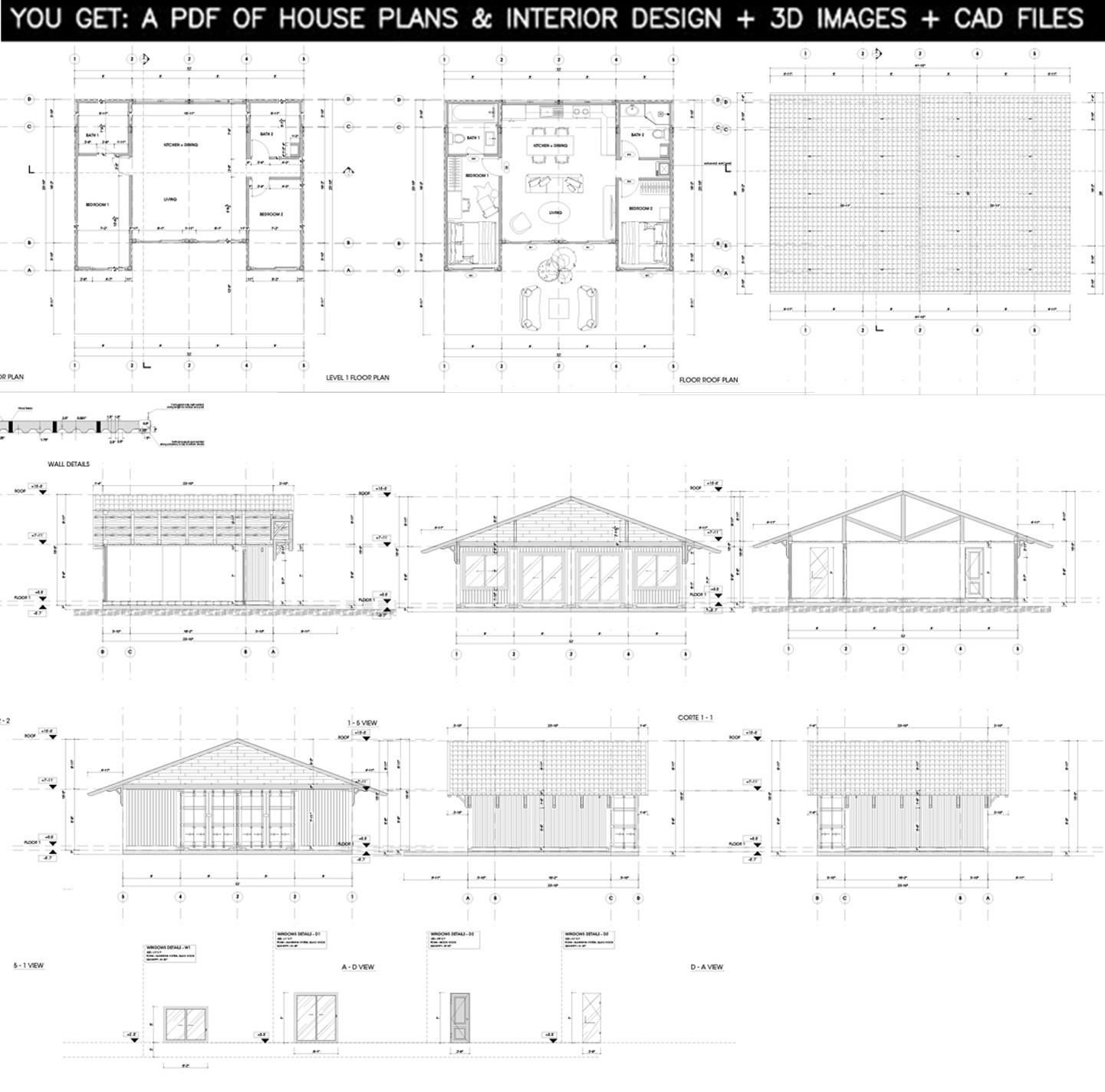 Container house plans – 2 bedrooms – 2 bathrooms – Digital PDF File