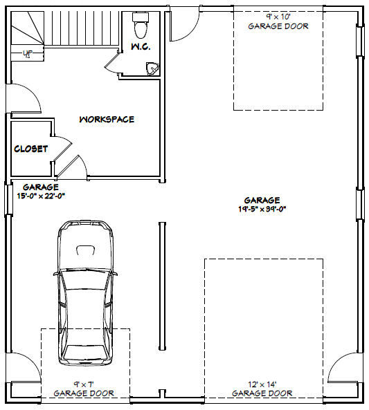 36×40 Apartment with 1-Car 1-RV Garage — PDF Floor Plan — 821 sqft — Model 1G