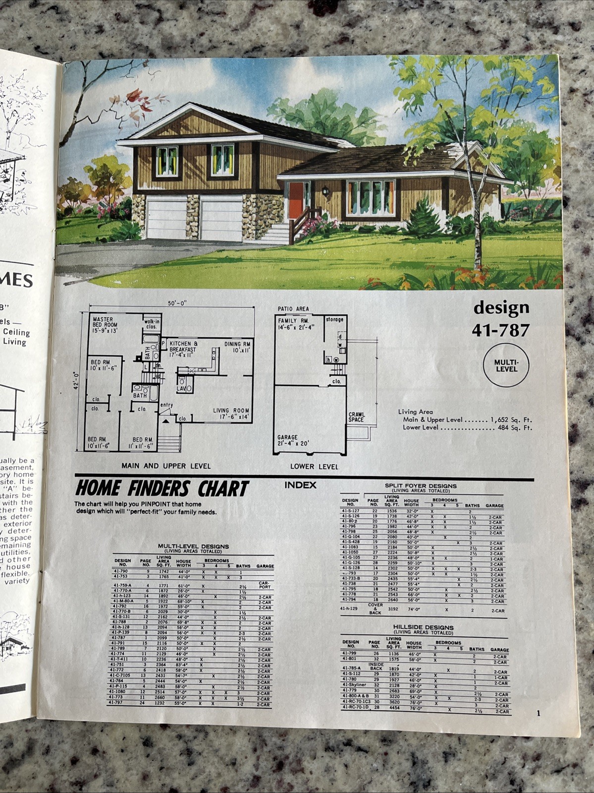 Vintage 1972 MCM Multi-Level Hillside Home Plans Design Catalog Blueprints