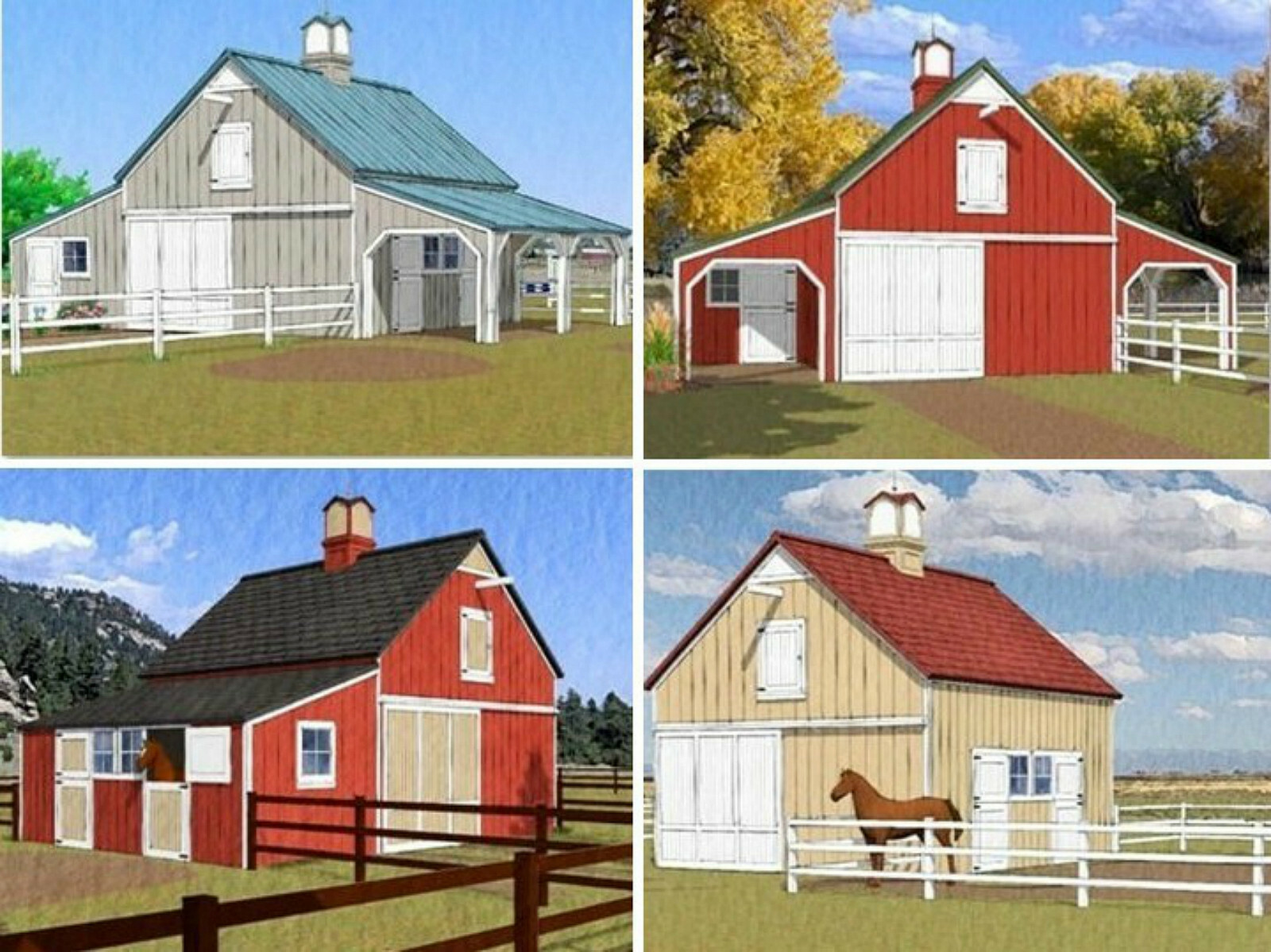 Chestnut Horse Barns – 3 Complete Sets of Pole Barn Building Plans (eB-418×3)