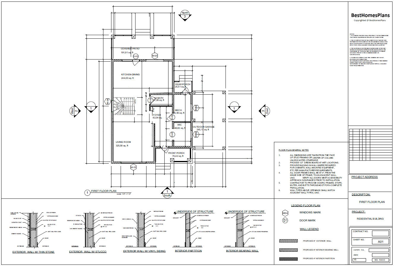 40’x45’ 3 Bed, 3 Bath Modern Cottage Architectural Build Plans PDF Download.