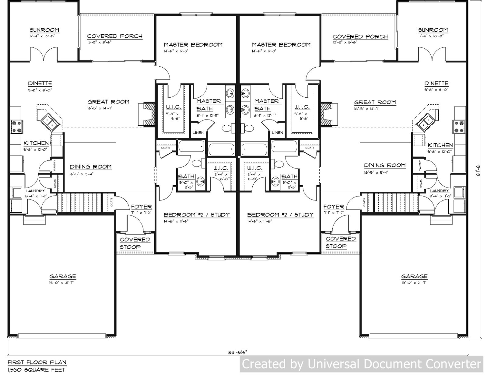 Full Set of Condominium / Duplex building plans 1,530 sq ft