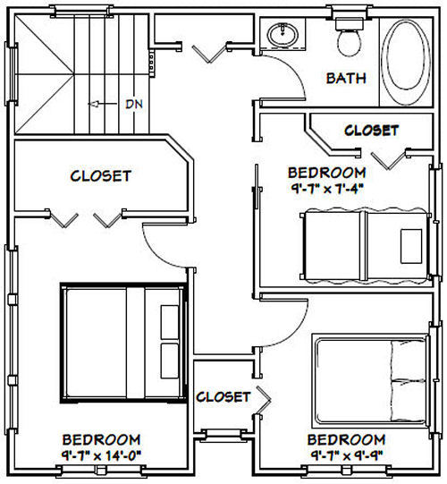 24×24 House — 3 Bedroom — 1.5 Bath 1,106 sq ft — PDF Floor Plan — Model 5E