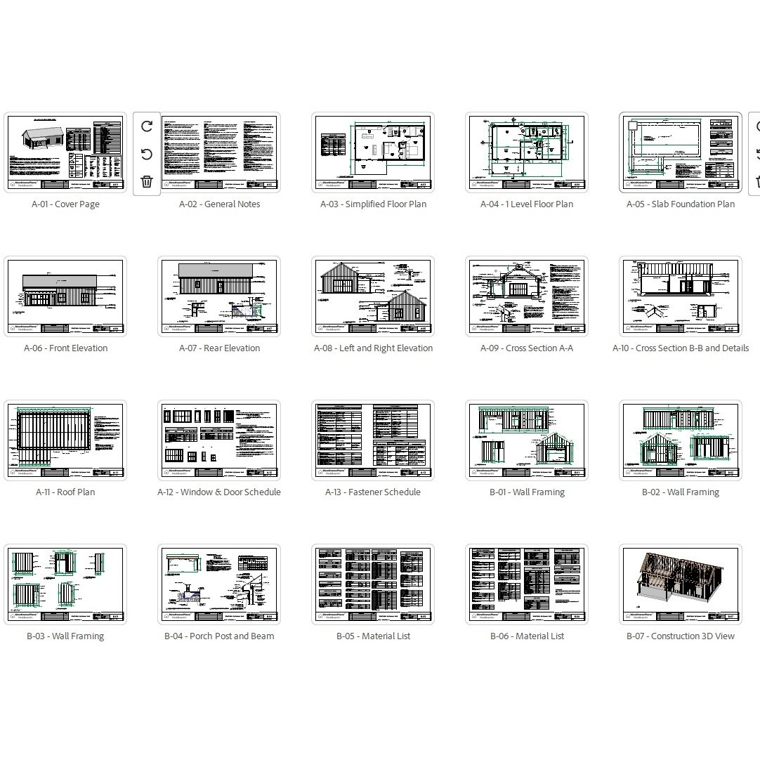 Cozy 2 Bedroom Cabin Plan with Covered Porch-20’x40′ Cottage Blueprints