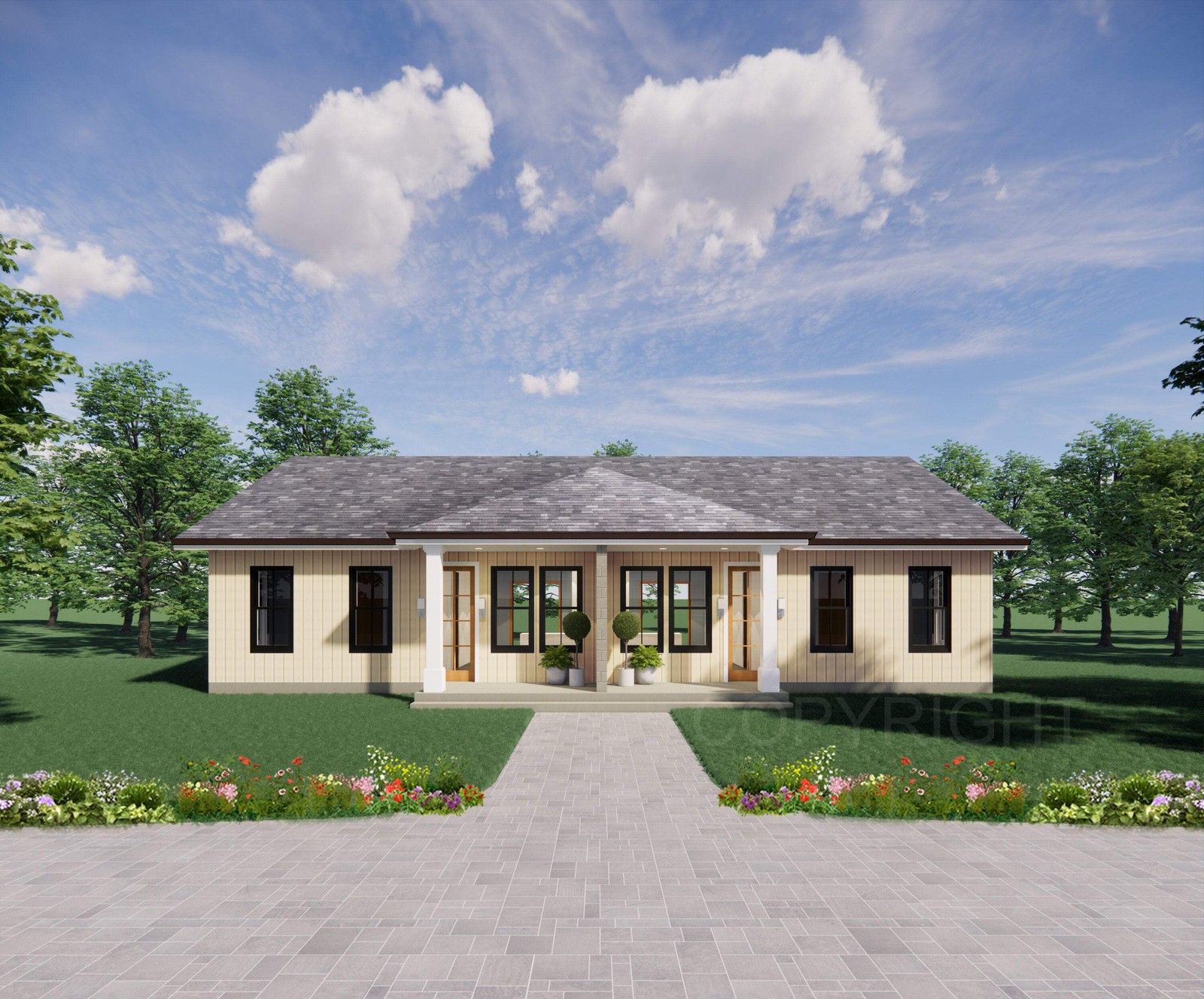 Hip Roof Duplex Investment Rental House Plan Design – 1820 SF – Modern Spacious