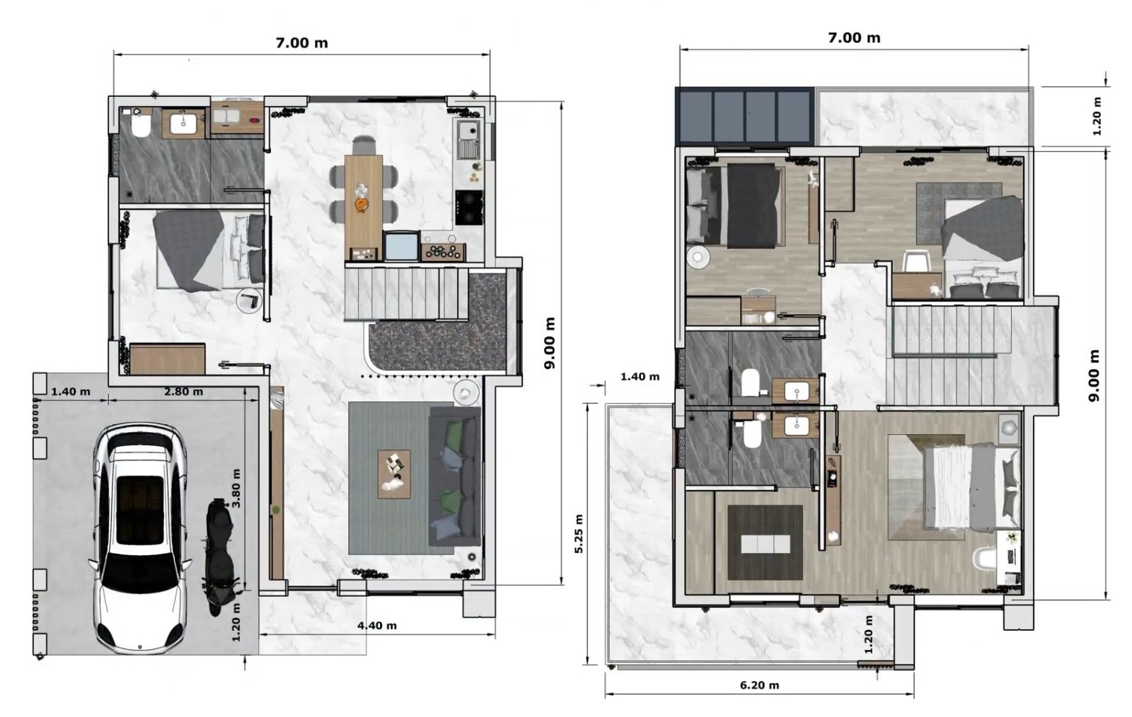 28×34 Feet House Design Plan 8.4×10.2 Meter 4 Bed 3 Bath PDF, CAD &A4 Hard Copy