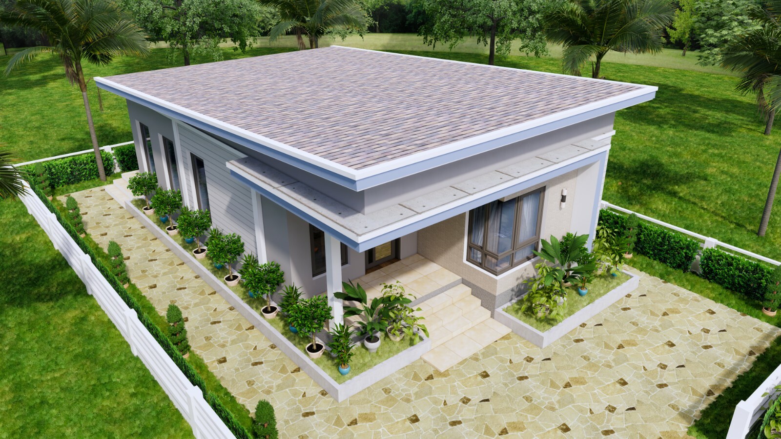 Small House Plans 7×11 Meters 23×36 Feet 2 Beds 2 Baths Shed Roof (A4 Hard Copy)