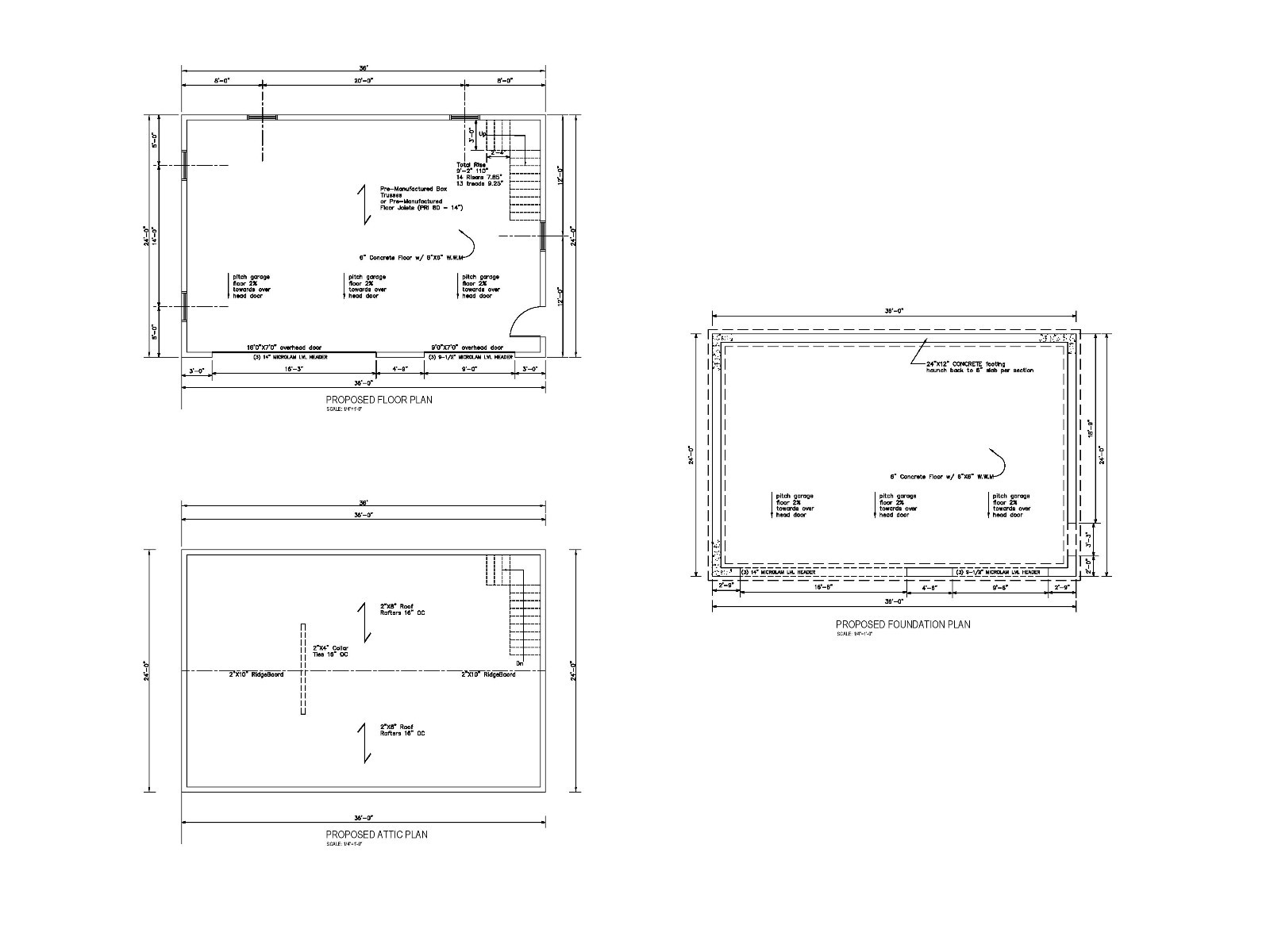 36’x24′- 3 CAR GARAGE PLANS/PRINTS – GABLE ROOF # 18-2436GBL-6