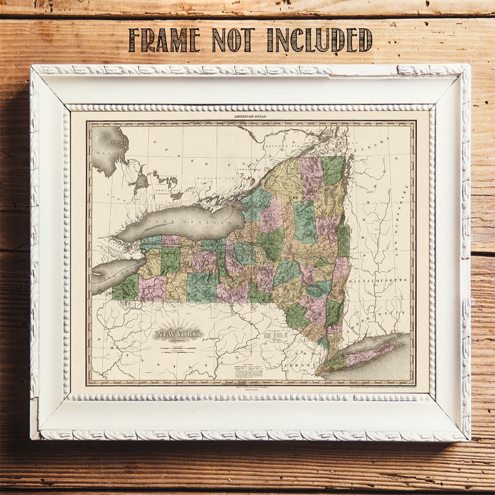 New York State 1823 Antique Map Vintage County Chart Historic Wall Art