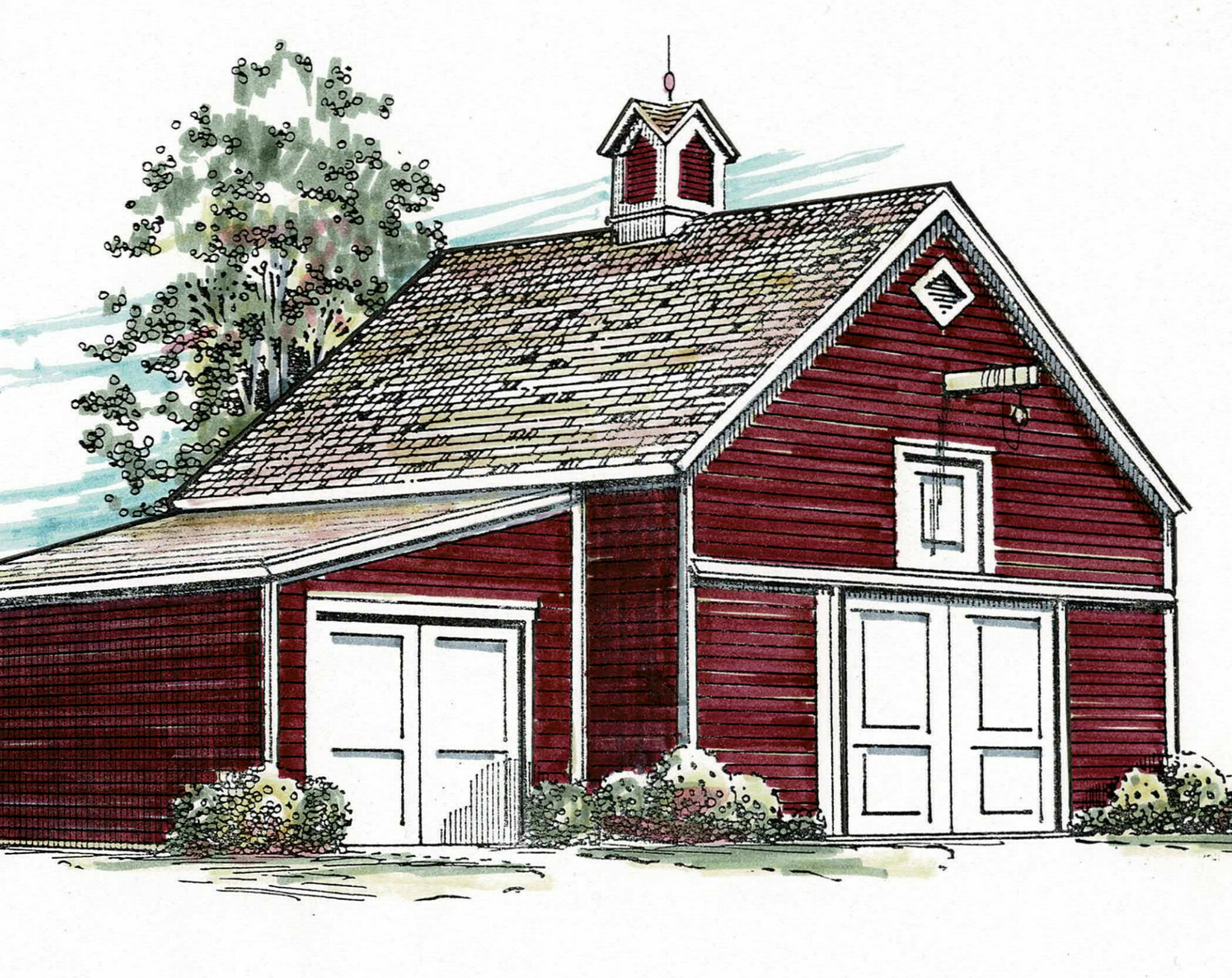 Maple Car Barns with Lofts: 3 Complete Sets of Pole-Barn Plans (eB-411×3)