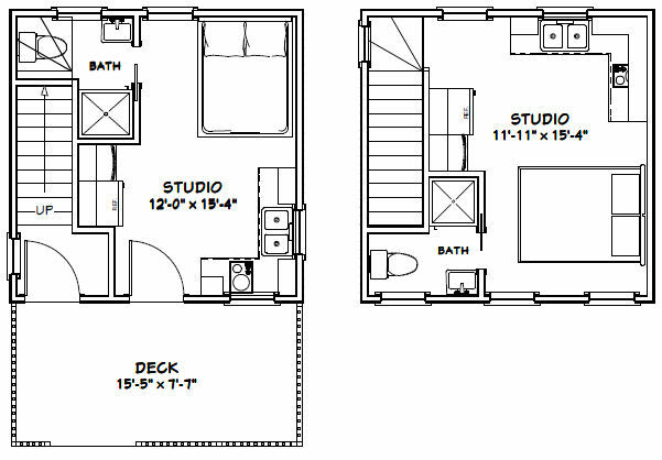 16×16 Tiny Duplex — 441 sq ft — PDF Floor Plan — Model 23B