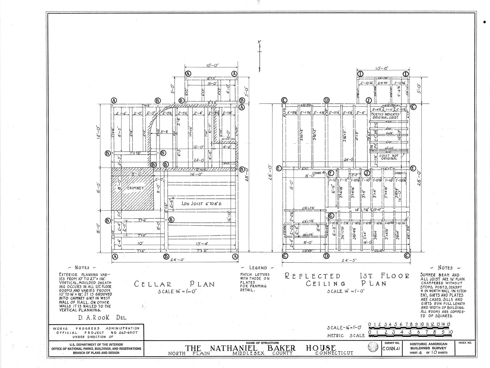 Colonial Cottage, printed architectural plans, detailed timber frame drawings