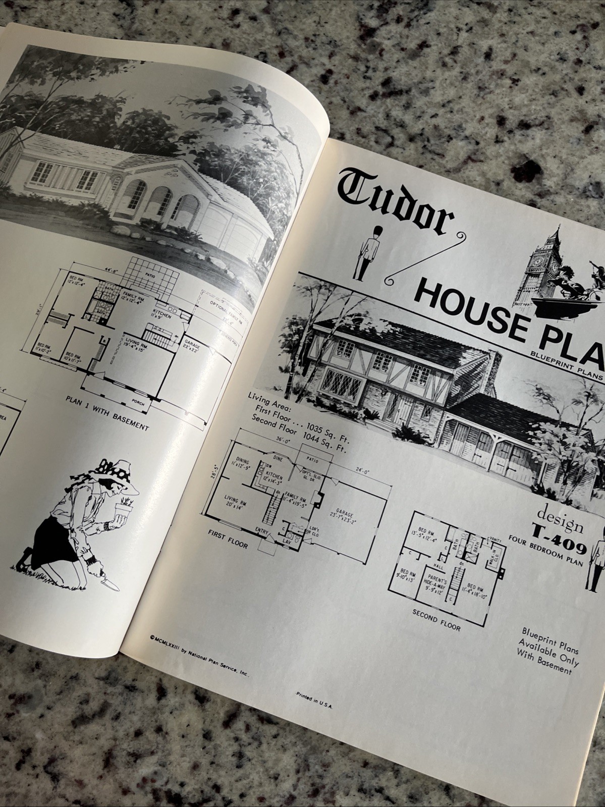 Vintage 1972 MCM Spanish Tudor Home Plans Design Catalog Blueprints Ranch Split