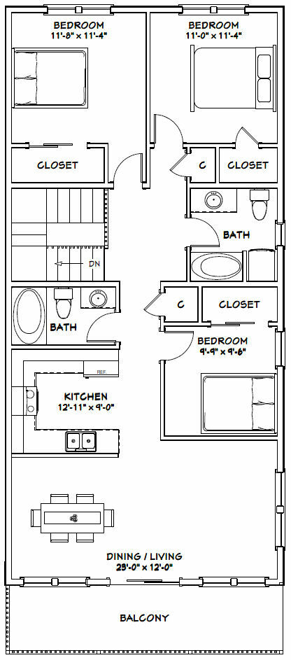60×50 Apartment with 2-Car 2-RV Garage – PDF FloorPlan – 1,648 sqft – Model 2