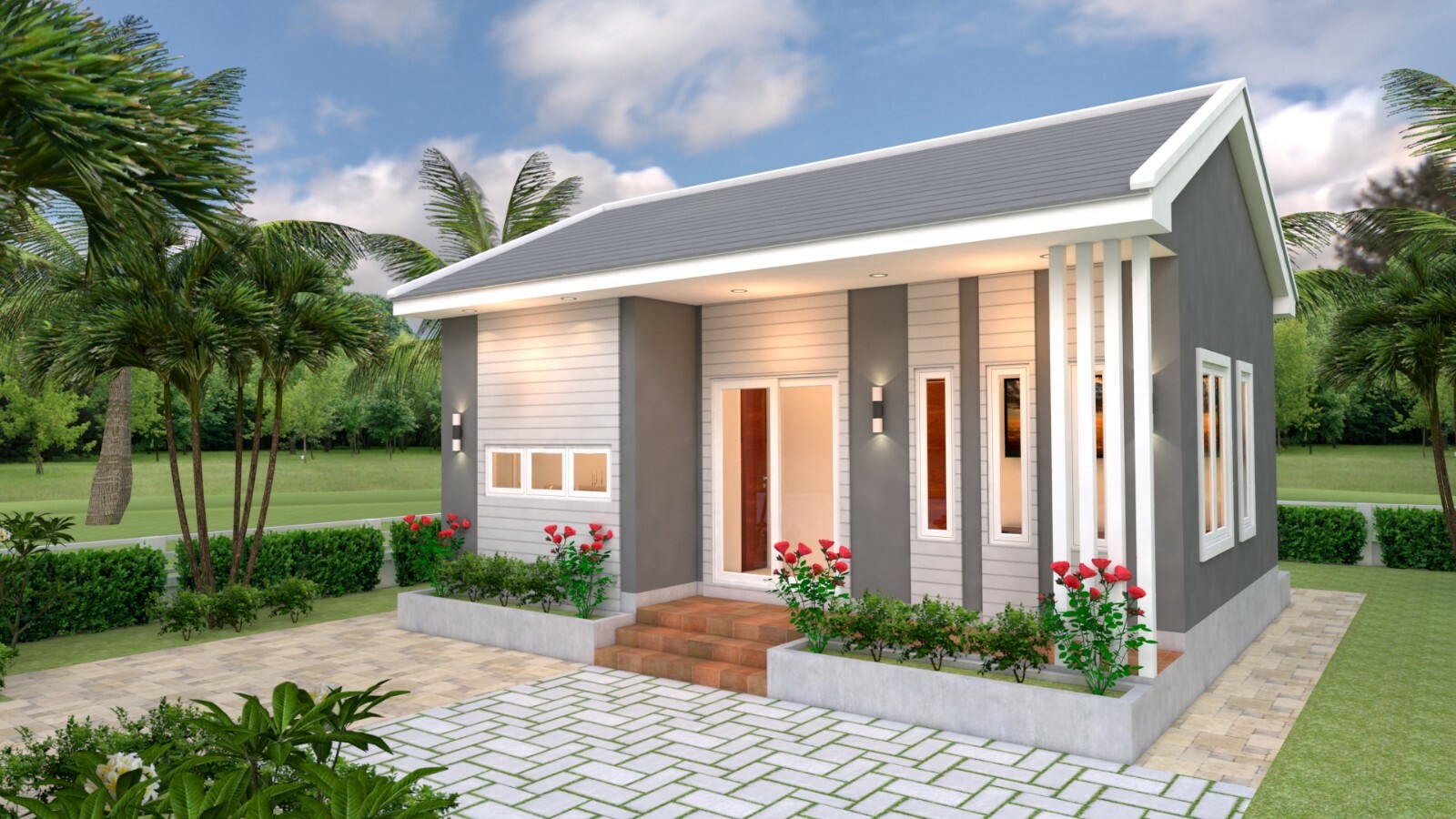 House Design Plan 8×6 Meter 26×20 Feet 2 Bedrooms Gable Roof PDF (A4 Hard Copy)